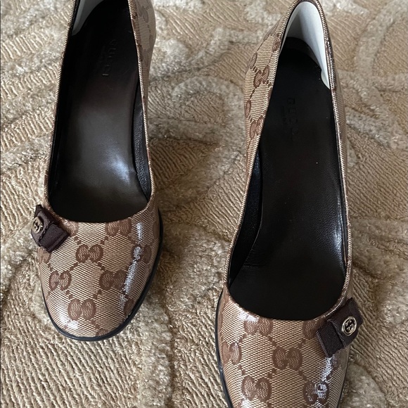Gucci Beige Ebony/T.moro Crystal Gg/Ns Nylon Pumps - Picture 10 of 15